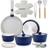 image:imageNutriChef 18Piece Ceramic Cookware Set with Detachable Handles Non Stick Pots and Pans PTFEFree Natural Ceramic Coating SpaceSaving Design Oven amp Stove Safe Includes UtensilsBlue