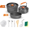 image:imageNutriChef Camping Cookware Set  Lightweight Nonstick Pots Pans Utensils Bowls Cutlery and Cleaning Tools with Mesh Bag Foldable Handles Compact Outdoor Cooking Gear for Hiking amp Travel Grey
