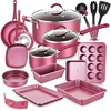 image:imageNutriChef Metallic Nonstick Ceramic Cooking Kitchen Cookware Pots and Pan Baking Set with Lids and Utensils 20 Piece Set Marron Pink