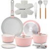 image:imageNutriChef Nonstick Kitchenware Pots amp Pans  11 Pcs Stylish Kitchen Cookware Set wElegant Lines PatternGray Inside amp Red Outside Metal  Silicone Handle PTFEPFOAPFOS Free  NCCW11RDLGray