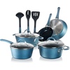 image:imageNutriChef Nonstick Kitchenware Pots amp Pans  11 Pcs Stylish Kitchen Cookware Set wElegant Lines PatternGray Inside amp Red Outside Metal  Silicone Handle PTFEPFOAPFOS Free  NCCW11RDLBlack