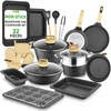 image:imageNutriChef Pan amp Pot Set Black Marble  22Piece NonStick Cookware Marble Look Pan Set with Barbecue Tongs Kitchen Utensils Baking Mould and Oven Gloves Suitable for Induction Cookers Dishwasher Safe