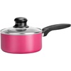 image:imageNutriChef Pink Saucepot WLid  Stylish 089qt Ceramic Kitchen Cookware Set Topgrade Aluminum Alloy Transparent Tempered Glass Lid With Steam Escape Hole Solid Black Backlite HandlesPink