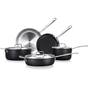 image:image8Piece Cookware Set Stainless Steel  4Ply Kitchenware Pots amp Pans Set Stylish Kitchen Cookware wCast Stainless Steel Handle  Saucepan Saute Pan Casserole Frying Pan Lids  NutriChef NCCWHA5