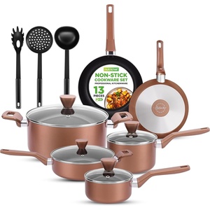 image:imageNutriChef 13 Pcs Nonstick Kitchen Cookware PFOAPFOSFree Heat Resistant Kitchenware Set wSaucepan Frying Pans Cooking Pots Casserole Lids amp Utensils Brown NCCWA13BR