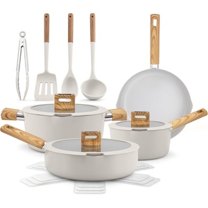 image:imageNutriChef 14 Pcs Nonstick Ceramic Cookware Set  Induction Safe Pots and Pans with Glass Lids CoolTouch Handles Even Heat Distribution Dishwasher Safe Includes Spatula Ladle Tong BlackWhite