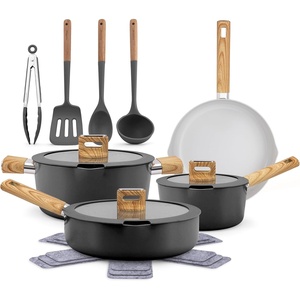 image:imageNutriChef 14 Pcs Nonstick Ceramic Cookware Set  Induction Safe Pots and Pans with Glass Lids CoolTouch Handles Even Heat Distribution Dishwasher Safe Includes Spatula Ladle Tong BlackBlack