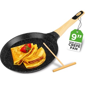 image:imageNutriChef 2Pack NonStick Crepe Pan Set 94 Marble Coated Dosa Pans with Wooden Spreaders Bakelite and Wood Handles InductionCompatible Dishwasher Safe Even Heat Distribution White CreamBlack