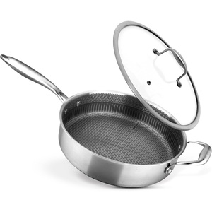 image:imageNutriChef 6Piece Stainless Steel Frying Pan Set with Lids  Triply Kitchenware Pans Set Kitchen Cookware wDAKIN Etching NonStick Coating  Small Medium amp Large Pan with Lid  NC3PFRY3Stainless Steel