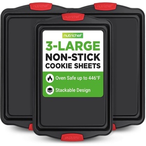image:imageNutriChef Baking Moulds Set of 8  Casserole Dish Bread Baking Tray Baking Tray Muffin Baking Tin Blue Cake Tin Round amp Square Stackable amp NonStick Dishwasher Safe Oven Safe up to 230 CRedBlack
