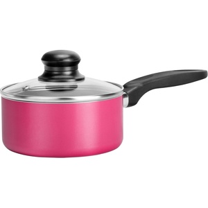 image:imageNutriChef Pink Saucepot WLid  Stylish 089qt Ceramic Kitchen Cookware Set Topgrade Aluminum Alloy Transparent Tempered Glass Lid With Steam Escape Hole Solid Black Backlite HandlesPink