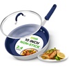 image:imageNutriChef 10 Medium Fry Pan with Lid  Nonstick Pan with Silicone Handle Ceramic Coating InsideSilver exteriorBlue interior