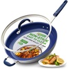 image:imageNutriChef 10 Medium Fry Pan with Lid  Nonstick Pan with Silicone Handle Ceramic Coating InsideSilver exteriorBlue interior