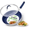image:imageNutriChef 10 Medium Fry Pan with Lid  Nonstick Pan with Silicone Handle Ceramic Coating InsideSilver exteriorBlue interior