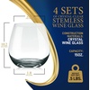 image:imageNutriChef 15oz Stemless Wine Glasses  Set of 4 Ultra Thin Elegant Red amp White Wine Clear Crystal Glass Drinkware LeadFree Hand Blown Seamless Bowl Dishwasher Safe for Any Occasion4 Pack