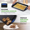 image:imageNutriChef 3Piece Nonstick Cookie Sheet Tray Set  Baking Pans with Blue Silicone Handles Stackable Design Easy to Clean Small Medium Large Carbon Steel Cookie Pans Oven Safe to 446F