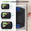 image:imageNutriChef 3Piece Nonstick Cookie Sheet Tray Set  Baking Pans with Blue Silicone Handles Stackable Design Easy to Clean Small Medium Large Carbon Steel Cookie Pans Oven Safe to 446F