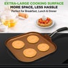image:imageNutriChef Copper Pan NonStick Coating Inside HardAnodized Look Heat Resistant Lacquer Outside Silicone Handle NCSQPA 1 GriddleSquare flat griddle pan