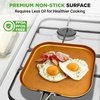 image:imageNutriChef Copper Pan NonStick Coating Inside HardAnodized Look Heat Resistant Lacquer Outside Silicone Handle NCSQPA 1 GriddleSquare flat griddle pan