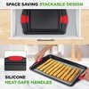 image:imageNutriChef Nonstick Baking Pans Set  3Piece Carbon Steel Cookie Sheet Set with Red Silicone Handles Small Medium Large Stackable Trays Oven and Dishwasher Safe Design for Cakes Cookies and More3 Pack