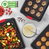 image:imageNutriChef Nonstick Baking Pans Set  3Piece Carbon Steel Cookie Sheet Set with Red Silicone Handles Small Medium Large Stackable Trays Oven and Dishwasher Safe Design for Cakes Cookies and More3 Pack
