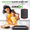 image:imageNutriChef Nonstick Baking Pans Set  3Piece Carbon Steel Cookie Sheet Set with Red Silicone Handles Small Medium Large Stackable Trays Oven and Dishwasher Safe Design for Cakes Cookies and More3 Pack