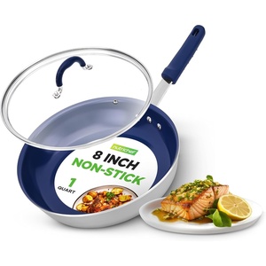 image:imageNutriChef 10 Medium Fry Pan with Lid  Nonstick Pan with Silicone Handle Ceramic Coating InsideSilver exteriorBlue interior