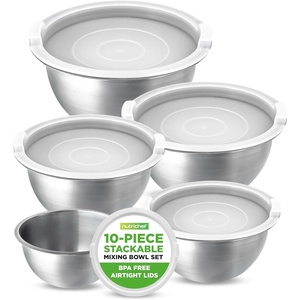image:imageNutriChef 10 Piece Stainless Steel Mixing Bowls with Lids Set Dishwasher Safe 5 Stackable Nesting Bowls and 5 BPAFree Lids for Kitchen Cooking Food Storage Meal Prepping Mixing amp ServingMixing Bowls with Lids