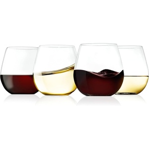 image:imageNutriChef 15oz Stemless Wine Glasses  Set of 4 Ultra Thin Elegant Red amp White Wine Clear Crystal Glass Drinkware LeadFree Hand Blown Seamless Bowl Dishwasher Safe for Any Occasion4 Pack