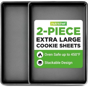 image:imageNutriChef 8Pack Nonstick XL Cookie Sheets for Baking  22 x 16 Extra Large Carbon Steel Oven Baking Trays  Non Stick Coating Stackable Baking Pans2 Piece Black