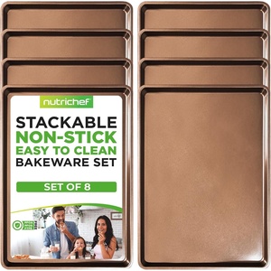 image:imageNutriChef 8Pack Nonstick XL Cookie Sheets for Baking  22 x 16 Extra Large Carbon Steel Oven Baking Trays  Non Stick Coating Stackable Baking Pans8 Piece
