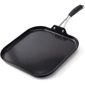 image:imageNutriChef Copper Pan NonStick Coating Inside HardAnodized Look Heat Resistant Lacquer Outside Silicone Handle NCSQPA 1 GriddleSquare flat griddle pan black