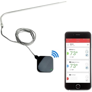 image:imageNutriChef Smart Bluetooth BBQ Grill Thermometer  Wireless Remote Alert iOS Android Phone WiFi App  Upgraded Stainless Probe Safe to Leave in Oven Outdoor Barbecue or Meat Smoker  NutriChef
