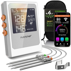 image:imageNutriChef Wireless Meat Thermometer with 2 Stainless Steel Probes Bluetooth and WiFi Smartphone App for Monitoring Food Temp and Remote Alerts Digital Display for Grilling and BBQ Smoking