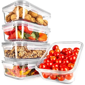 image:imageNutrichef 10Piece Glass Food Containers  Stackable Superior Glass Mealprep Storage Containers Newly Innovated Leakproof Locking Lids wAir Hole FreezertoOvenSafe RedGray