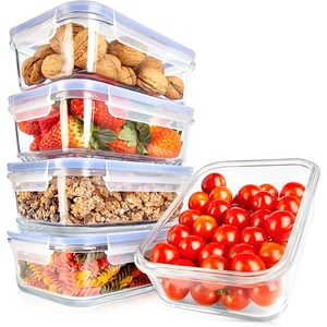 image:imageNutrichef 10Piece Glass Food Containers  Stackable Superior Glass Mealprep Storage Containers Newly Innovated Leakproof Locking Lids wAir Hole FreezertoOvenSafe RedBlue