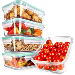 image:imageNutrichef 10Piece Glass Food Containers  Stackable Superior Glass Mealprep Storage Containers Newly Innovated Leakproof Locking Lids wAir Hole FreezertoOvenSafe RedGreen