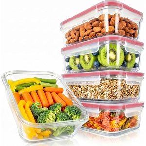 image:imageNutrichef 10Piece Glass Food Containers  Stackable Superior Glass Mealprep Storage Containers Newly Innovated Leakproof Locking Lids wAir Hole FreezertoOvenSafe RedRed