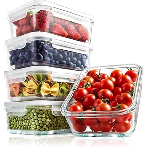 image:imageNutrichef 10Piece Glass Food Containers  Stackable Superior Glass Mealprep Storage Containers Newly Innovated Leakproof Locking Lids wAir Hole FreezertoOvenSafe RedFlat