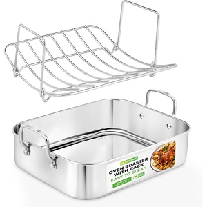 image:imageNutrichef Stainless Steel Roasting Pan with Rack  Oven Roaster w Riveted Handles for Turkey Chicken Meat amp Veggies  Non Toxic Material for Healthy Cooking Easy to Clean Dishwasher amp Oven SafeOriginal Handles