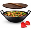 image:imageNutriChef Cast Iron Pan 30 cm  Wok Pan Induction with Lid Cast Iron Pan for All Hobs OvenSafe Uncoated NonStick Effect Deep Pan with Handles30cm