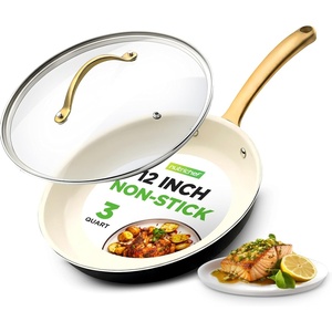 image:imageNutriChef 5Piece Ceramic Coated Frying Pan Set Nonstick Skillet Cookware with Wok Grill Fish amp Fry Pans Induction Compatible EasyClean CoolTouch Handles12 Frying Pan