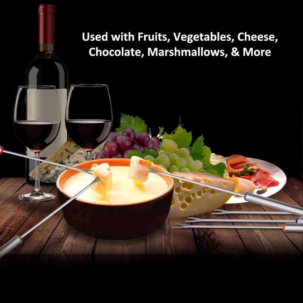 image:imageNutriChef 12pcs Fondue Dipping Fork Skewers  Stainless Steel wMultiColored HeatResistant Handles  Perfect for Fruits Vegetables Cheese Chocolate Marshmallows and More PRTPKFONDSTK12