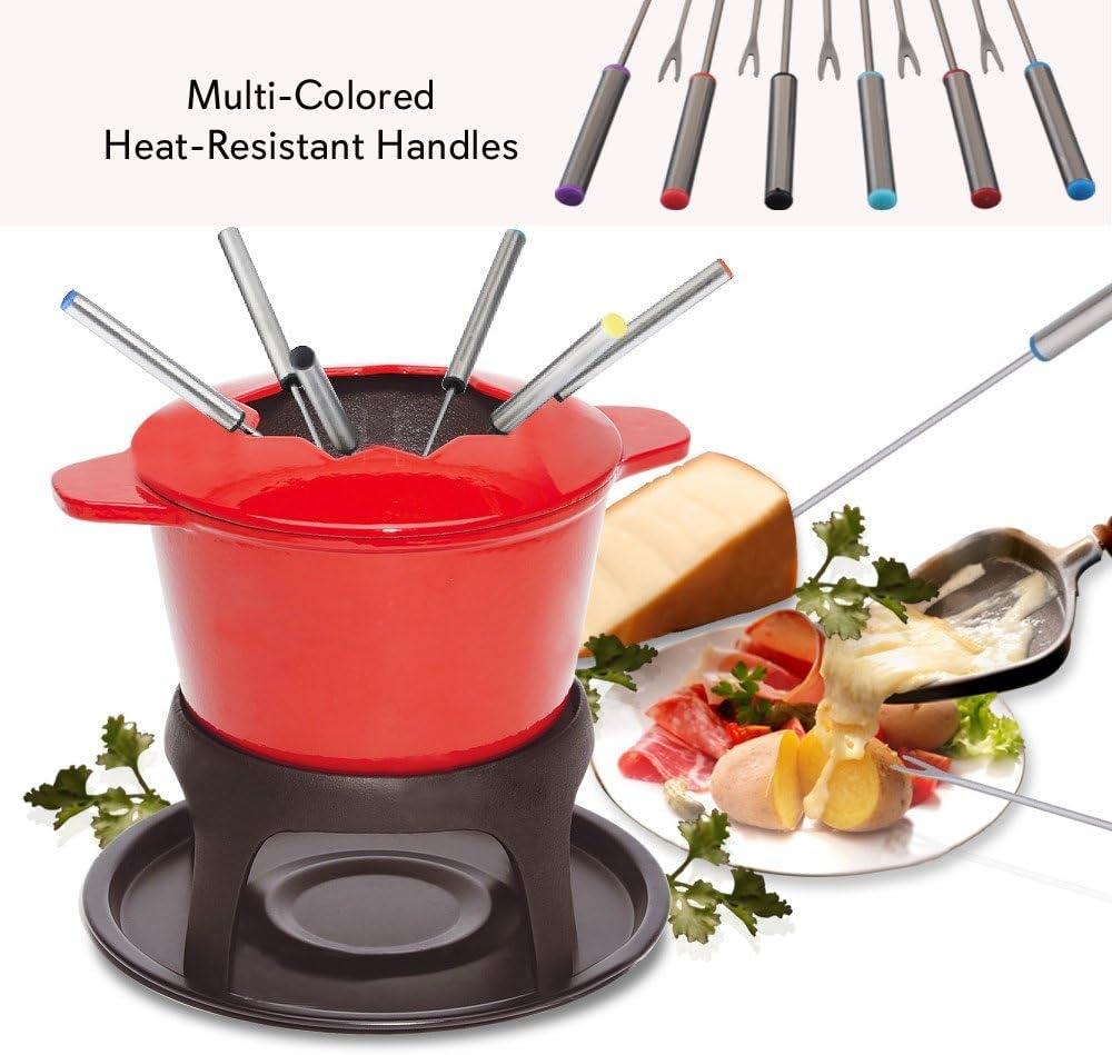 image:imageNutriChef 12pcs Fondue Dipping Fork Skewers  Stainless Steel wMultiColored HeatResistant Handles  Perfect for Fruits Vegetables Cheese Chocolate Marshmallows and More PRTPKFONDSTK12