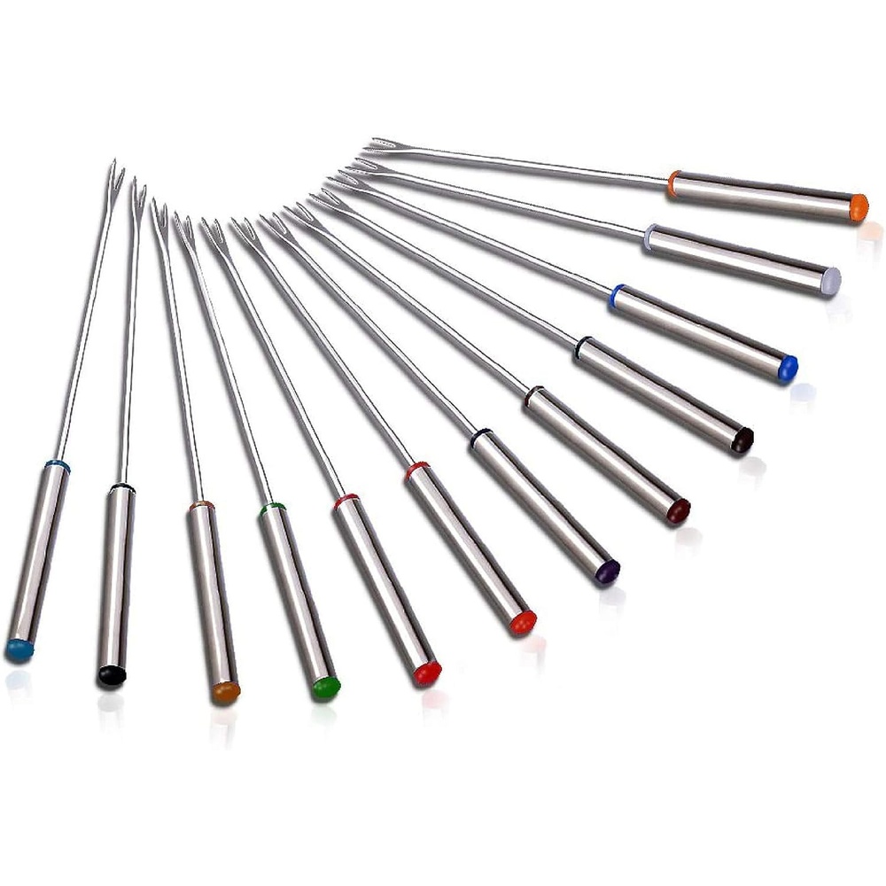 image:imageNutriChef 12pcs Fondue Dipping Fork Skewers  Stainless Steel wMultiColored HeatResistant Handles  Perfect for Fruits Vegetables Cheese Chocolate Marshmallows and More PRTPKFONDSTK12