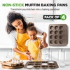 image:imageNutriChef Muffin Pans for Baking 4Pack  Nonstick 12 Mold Cupcake Tins  Carbon Steel Stackable Cup Cake Trays  Dishwasher amp Oven Safe  Includes 200 Parchment Paper Liners  13 x 10 x 1  GoldGold