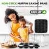 image:imageNutriChef Muffin Pans for Baking 4Pack  Nonstick 12 Mold Cupcake Tins  Carbon Steel Stackable Cup Cake Trays  Dishwasher amp Oven Safe  Includes 200 Parchment Paper Liners  13 x 10 x 1  GoldBlack