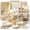 image:imageNutriChef Cookware Set 54 Pieces  Pans Pots Kitchen Utensils Taupe Brown  With Knife Baking Moulds Accessories  For Induction Gas and Electric  Healthy and LowFat Cooking