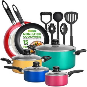 image:imageNutriChef 15 Piece Pots and Pans Set  NonStick Cookware Set Induction Hob Cookware Set Premium Cooking Set wLids Heat Resistant Saucepot Frying Pans Oven Pot Lids Colorful