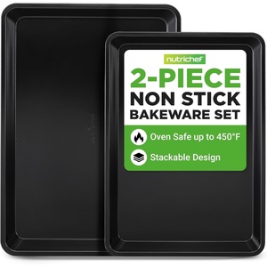 image:imageNutriChef Baking Tray Set of 2  NonStick 40 x 28 cm amp 355 x 246 cm Champange PFOAFree Oven Safe up to 232 C Stackable Dishwasher Safe Ideal for Meal Prep amp CasserolesBlack
